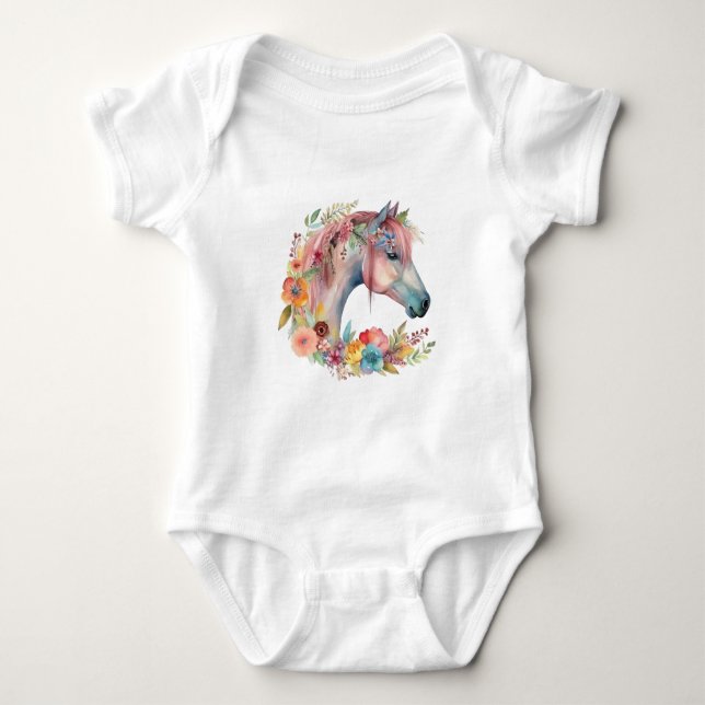 Vattenfärg Flower Boho Horse Pastel T Shirt (Framsida)