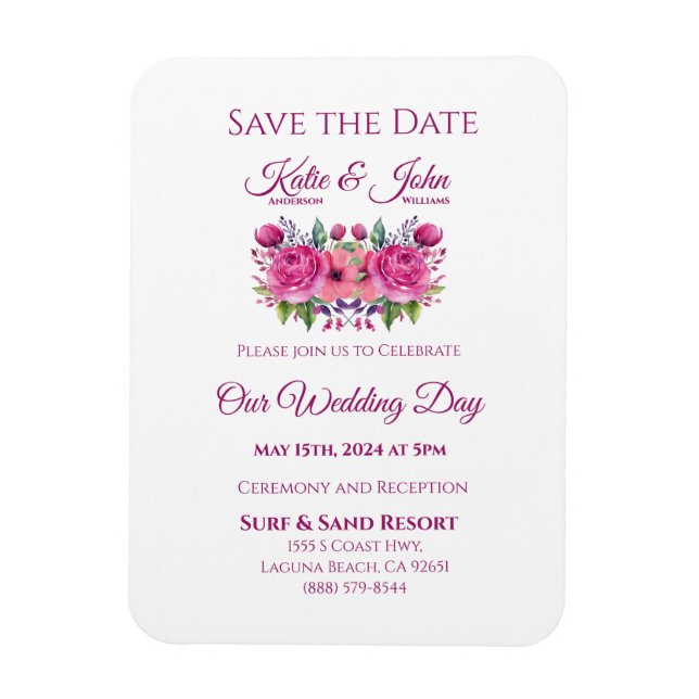 Vattenfärg Flower Bouquet-Bröllop spara datum- Magnet (Vertikal)