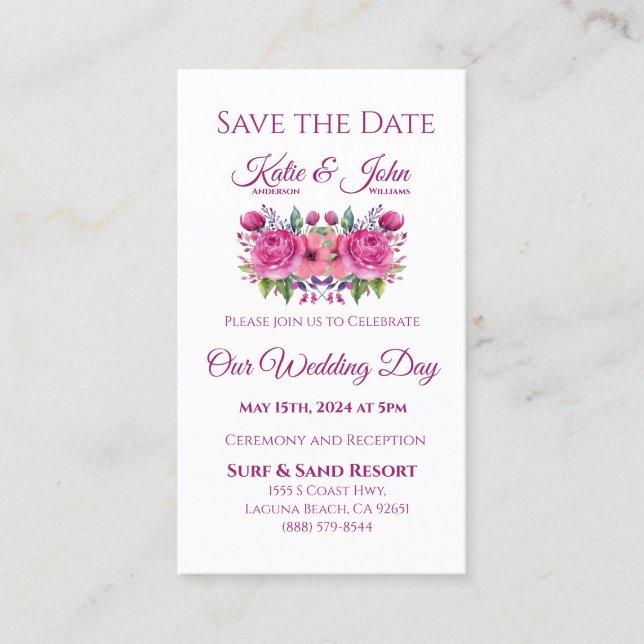 Vattenfärg Flower Bouquet-Bröllop spara datum- Visitkort (Framsida)