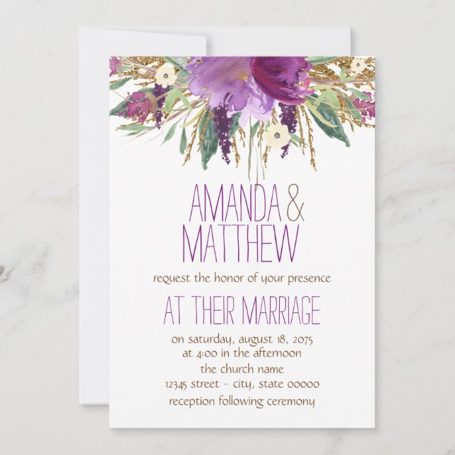 Vattenfärg Flower Bröllop Inbjudningar (Framsida)