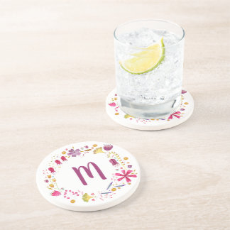 Vattenfärg Flower Garland Monogram Underlägg