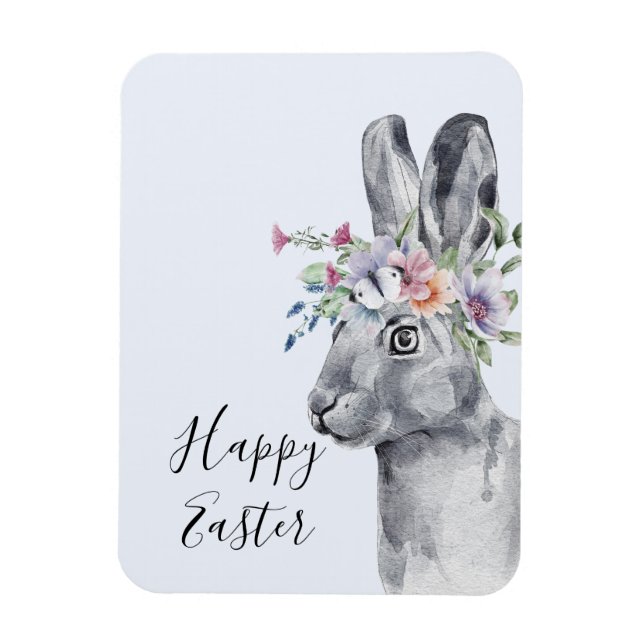 Vattenfärg Flower Krona Bunny Påsk Magnet (Vertikal)