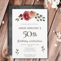 Vattenfärg Flower Ro Blommigt 50:e födelsedagen