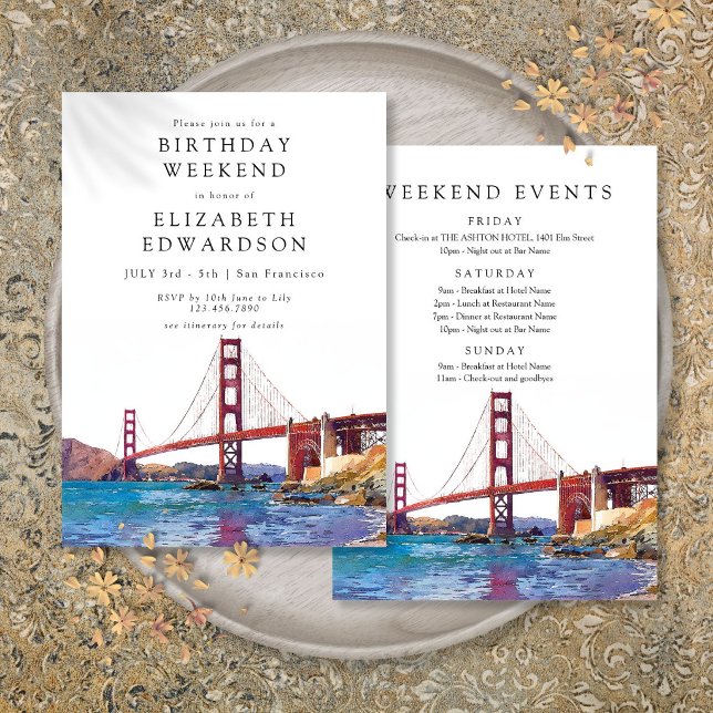 Vattenfärg-födelsagshelg i San Francisco Inbjudningar (San Francisco Watercolor Birthday Weekend Invitation)