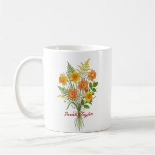 Vattenfärg Födelsedagsblomma Narciss Personalisera Kaffemugg