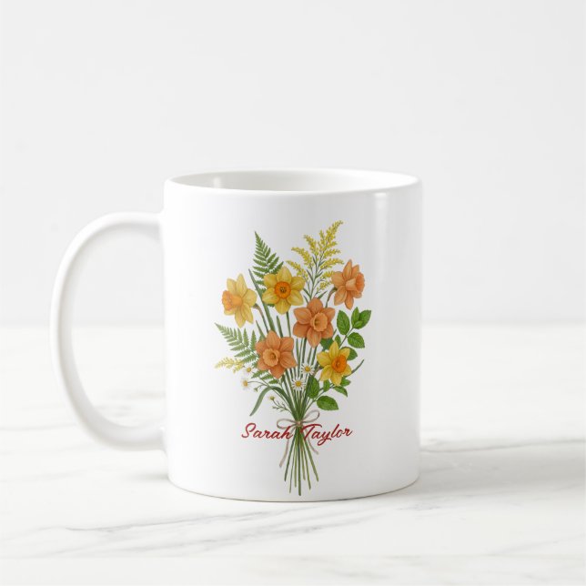 Vattenfärg Födelsedagsblomma Narciss Personalisera Kaffemugg (Vänster)