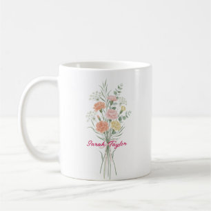 Vattenfärg Födelsedagsblomma Nejlika Personlig Mug Kaffemugg