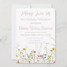 Vattenfärg Födelsedagsinbjudan för Vildblommafest Inbjudningar