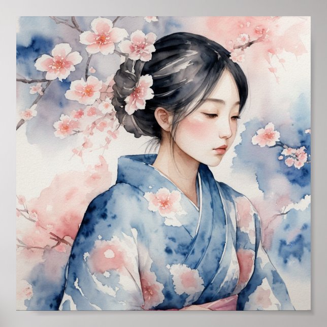 Vattenfärg för asiatisk kvinna poster (Framsidan)