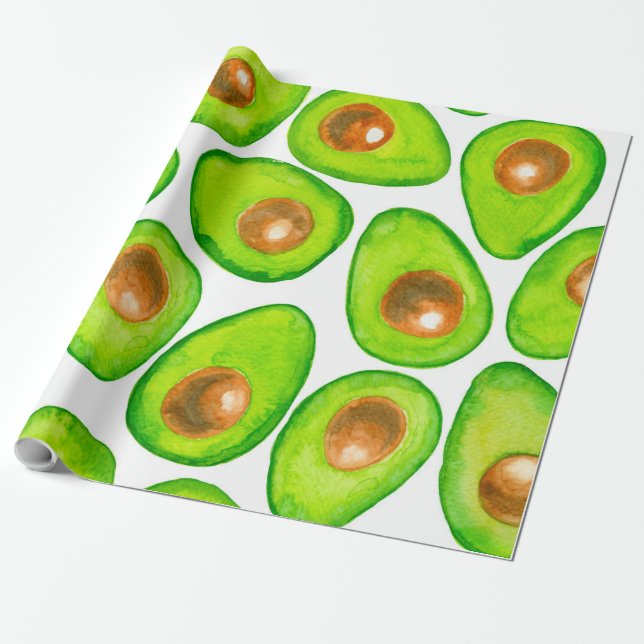 Vattenfärg för Avocado-segment Presentpapper (Utrullad)