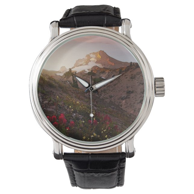 Vattenfärg för bergdalsolnedgång armbandsur (Framsida)