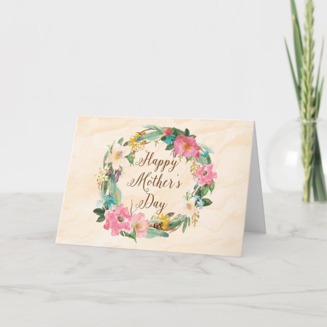 Vattenfärg för blommamors dagkort kort (Framsida)