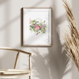 Vattenfärg för blommfåglar poster