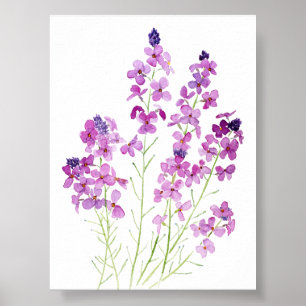 Vattenfärg för blommor i magenta poster