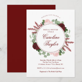 Vattenfärg för Burgundy blom- möhippaelegant Inbjudningar