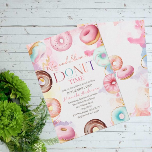 Vattenfärg för Donat firande, två Inbjudningar (Skapare uppladdad)