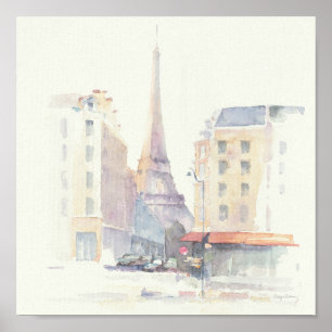 Vattenfärg för Eiffel torn Paris Poster