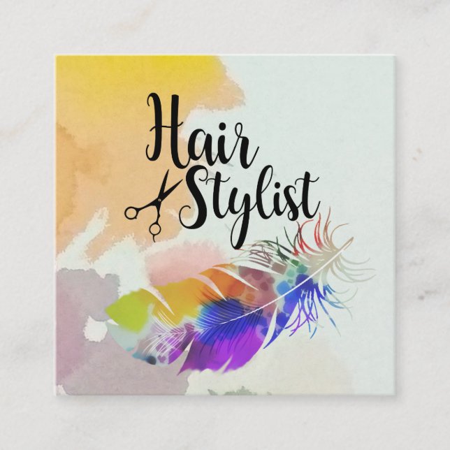 Vattenfärg för hårstylist fyrkantigt visitkort (Framsida)