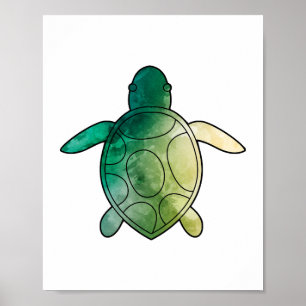 Vattenfärg för havssköldpadda, grönt poster