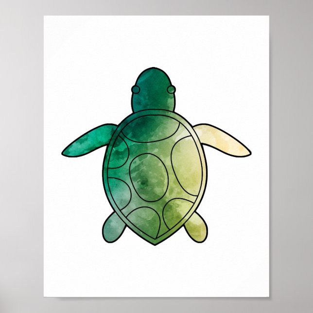 Vattenfärg för havssköldpadda, grönt poster (Framsidan)