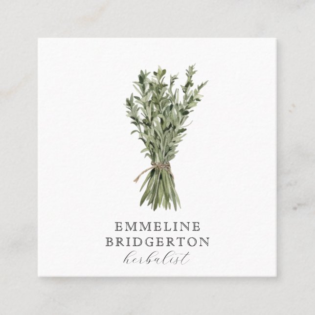 Vattenfärg för Herbalist Plants Fyrkantigt Visitkort (Framsida)