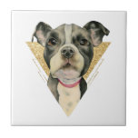 Vattenfärg för hund för tjur "för valpöga" grop kakelplatta<br><div class="desc">Denna är en vattenfärgmålning av en svartvit groptjurvalp. Det är ett slut upp av hunden med den stora lovande person tittar ögon. Jag tillfogade en triangelram i bakgrunden av guld- glitter för fauxen.</div>