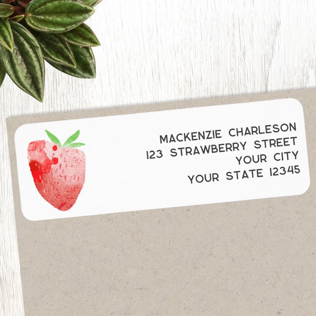 Vattenfärg för Jordgubbs Returadress Etikett (Watercolor strawberry art custom personalized return address label)