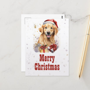 Vattenfärg för julguld retriever vykort