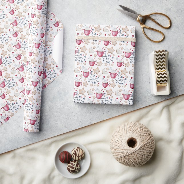 Vattenfärg för julhett choklad och kakor presentpapper (Hantverk)