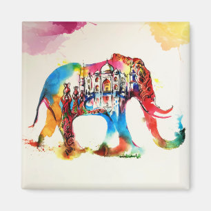 Vattenfärg för kärlek för Indien elefantvintag Magnet