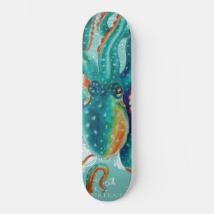 Vattenfärg för karta för bläckfiskkrickavintag mini skateboard bräda 18,5 cm