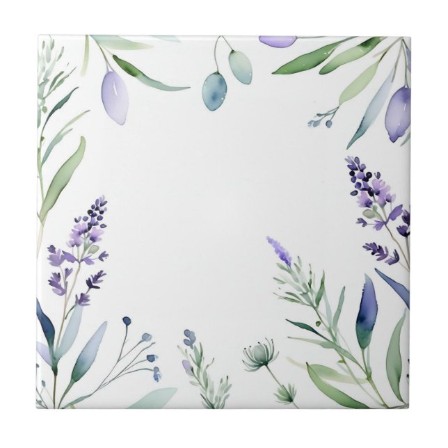 Vattenfärg för lavender och eukalyptus kakelplatta (Framsidan)
