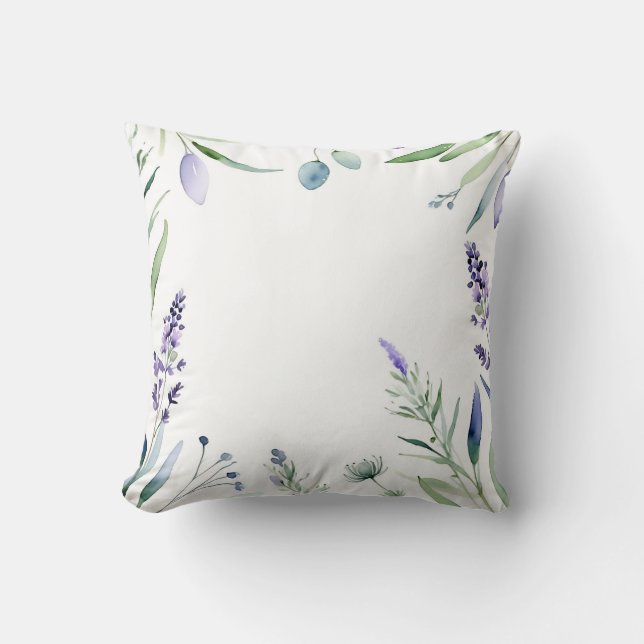 Vattenfärg för lavender och eukalyptus kudde (Framsida)