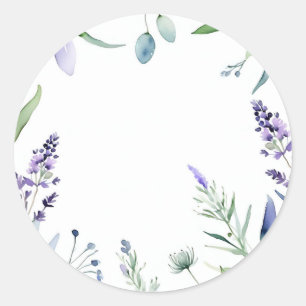 Vattenfärg för lavender och eukalyptus runt klistermärke