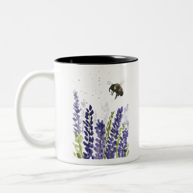 Vattenfärg för lavender och humlor Två-Tonad mugg (Vänster)