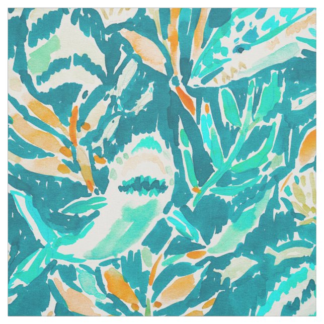 Vattenfärg för liv för hav för hajbitaAquamarine Tyg (Provkarta)