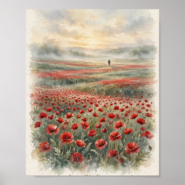 Vattenfärg för minnesdagsvallmöss Lest We Forget Poster (Framsidan)