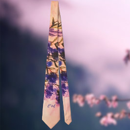 Vattenfärg för Monogram marin lila-blommigt med bl Slips