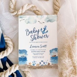 Vattenfärg för Nautical Baby Shower-inbjudan Inbjudningar