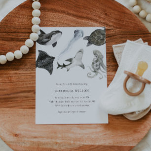 Vattenfärg för Ocean Animal Baby Shower-inbjudan t Inbjudningar