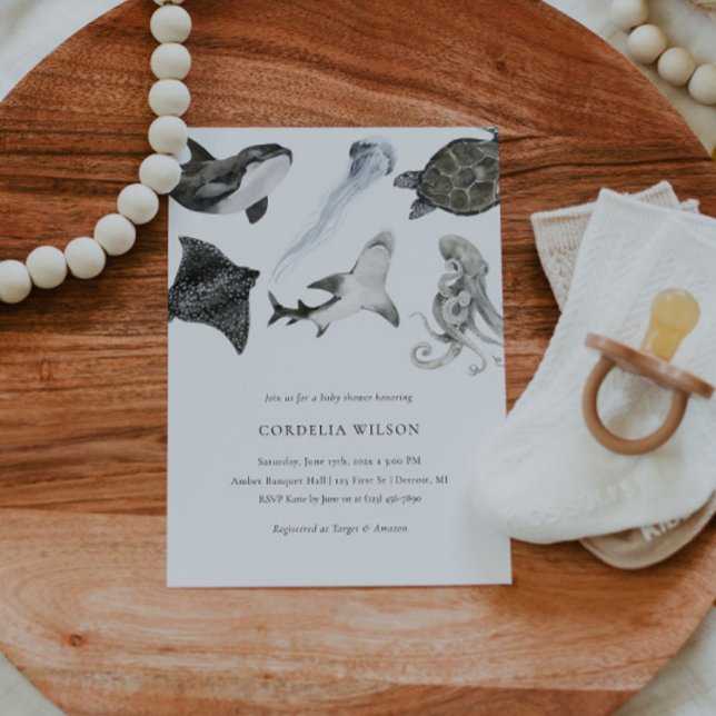 Vattenfärg för Ocean Animal Baby Shower-inbjudan t Inbjudningar (Skapare uppladdad)