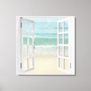 Vattenfärg för Ocean Beach Window Canvastryck