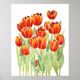 Vattenfärg för orange av tulpaner poster