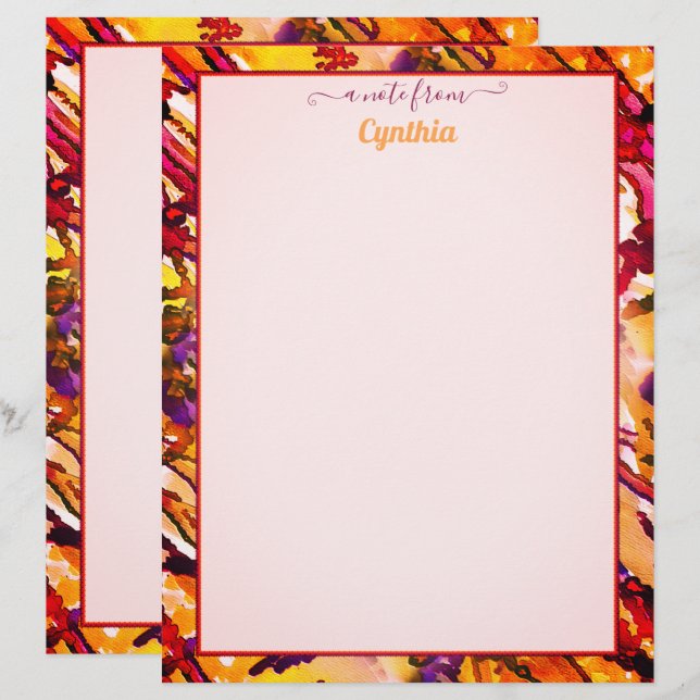 Vattenfärg för Orange och röd Abstrakt i skrivarst Brevhuvud (Fram/baksida)