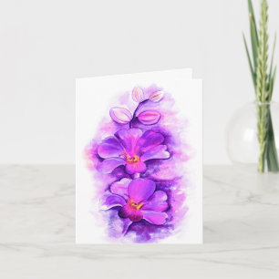 Vattenfärg för Orchid lila blommigt Tack Kort