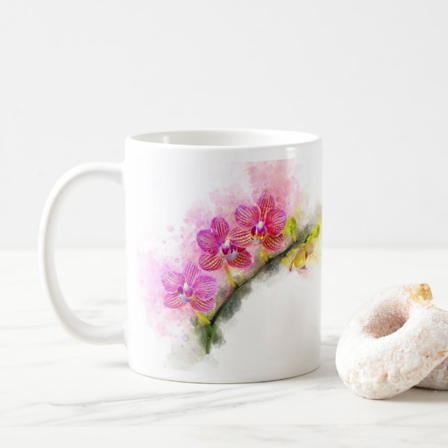 Vattenfärg för orkidéblommor - rosa wb 01 kaffemugg (Med munk)