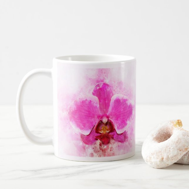 Vattenfärg för orkidéblommor - rosa wb 02 kaffemugg (Med munk)