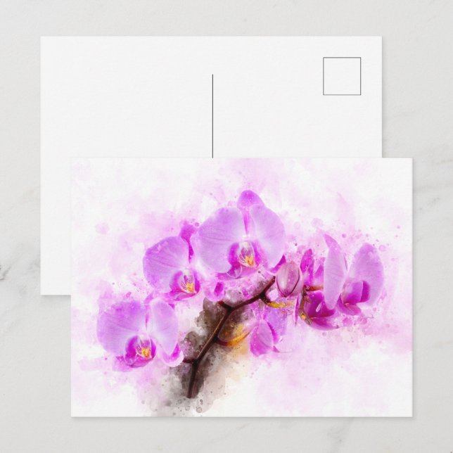 Vattenfärg för orkidéblommor - rosa wb 03 vykort (Fram/baksida)