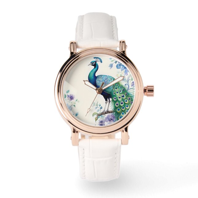 Vattenfärg för Peacock blommigt Armbandsur (Framsida)