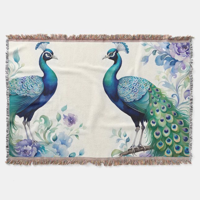 Vattenfärg för Peacock blommigt Filt (Framsidan)